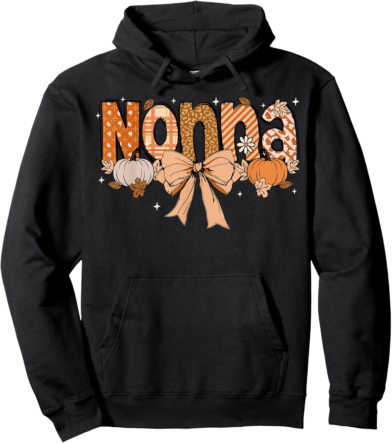 Nonna Pumpkin Fall Coquette Bow Thanksgiving Mom Women Hoodie - Hoodie | Black