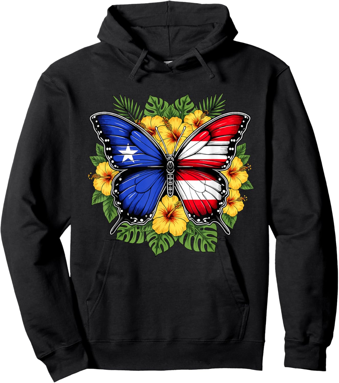 Puerto Rican Flag Butterfly Puerto Rico Hispanic Heritage Hoodie - Hoodie | Black