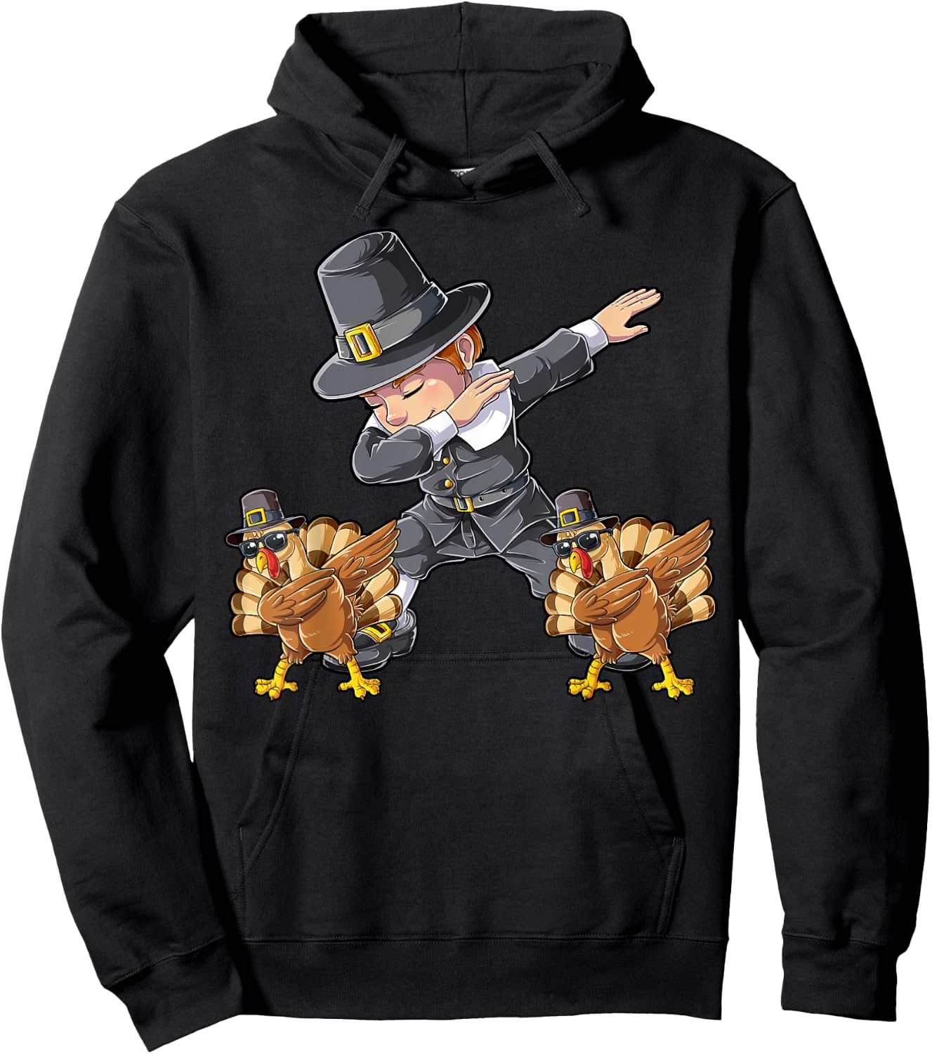Dabbing Pilgrim Turkey Thanksgiving Day Boys Men Funny Dab Hoodie - Hoodie | Black