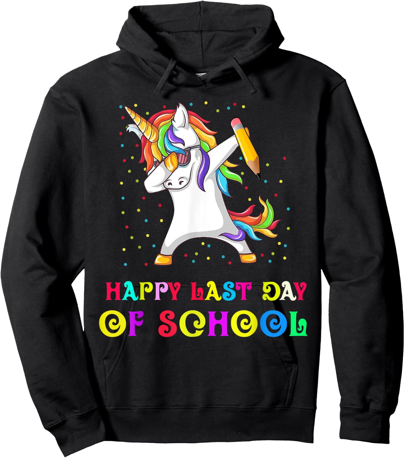 Happy Last Day Of School Teacher Student Unicorn Women Girls Kids Hoodie - Hoodie | Black