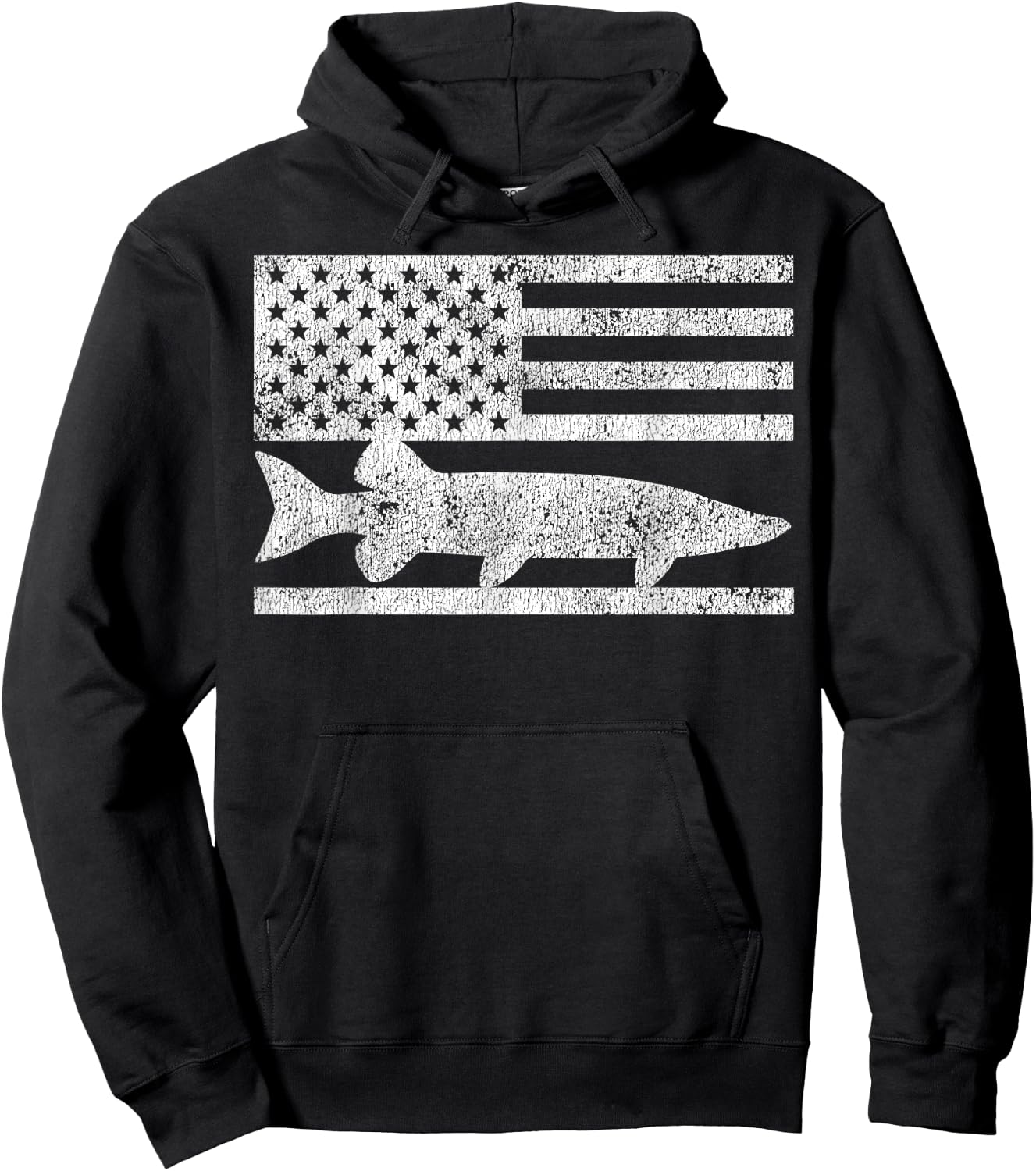 American Flag Musky Fishing Patriotic Muskie Hoodie - Hoodie | Black
