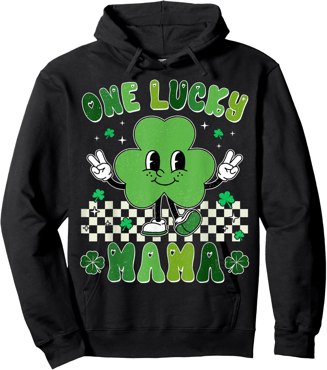 Retro Women One Lucky Mama St Patrick Day Mom Grandma Hoodie - Hoodie | Black