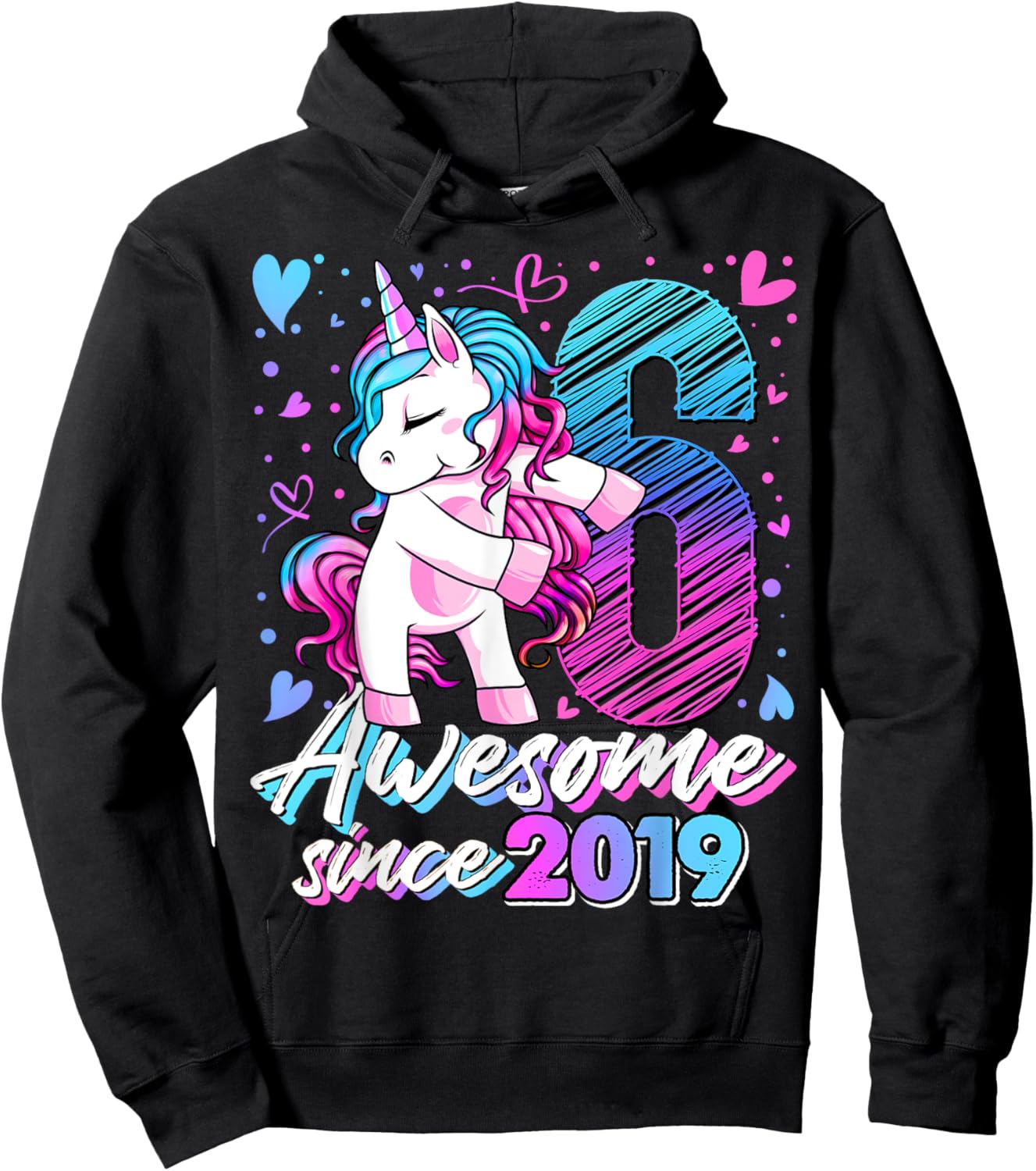6 Year Old Unicorn Gifts For Girls 6th Birthday Girl Party Hoodie - Hoodie | Black