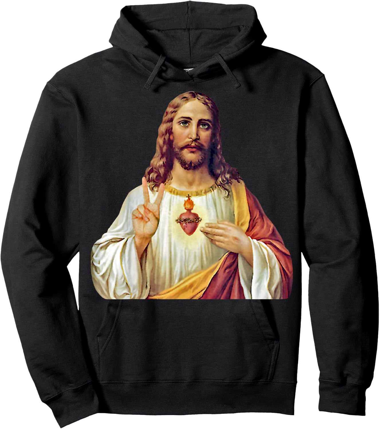 Jesus Christ Sacred Heart Peace Sign Portrait Hoodie - Hoodie | Black