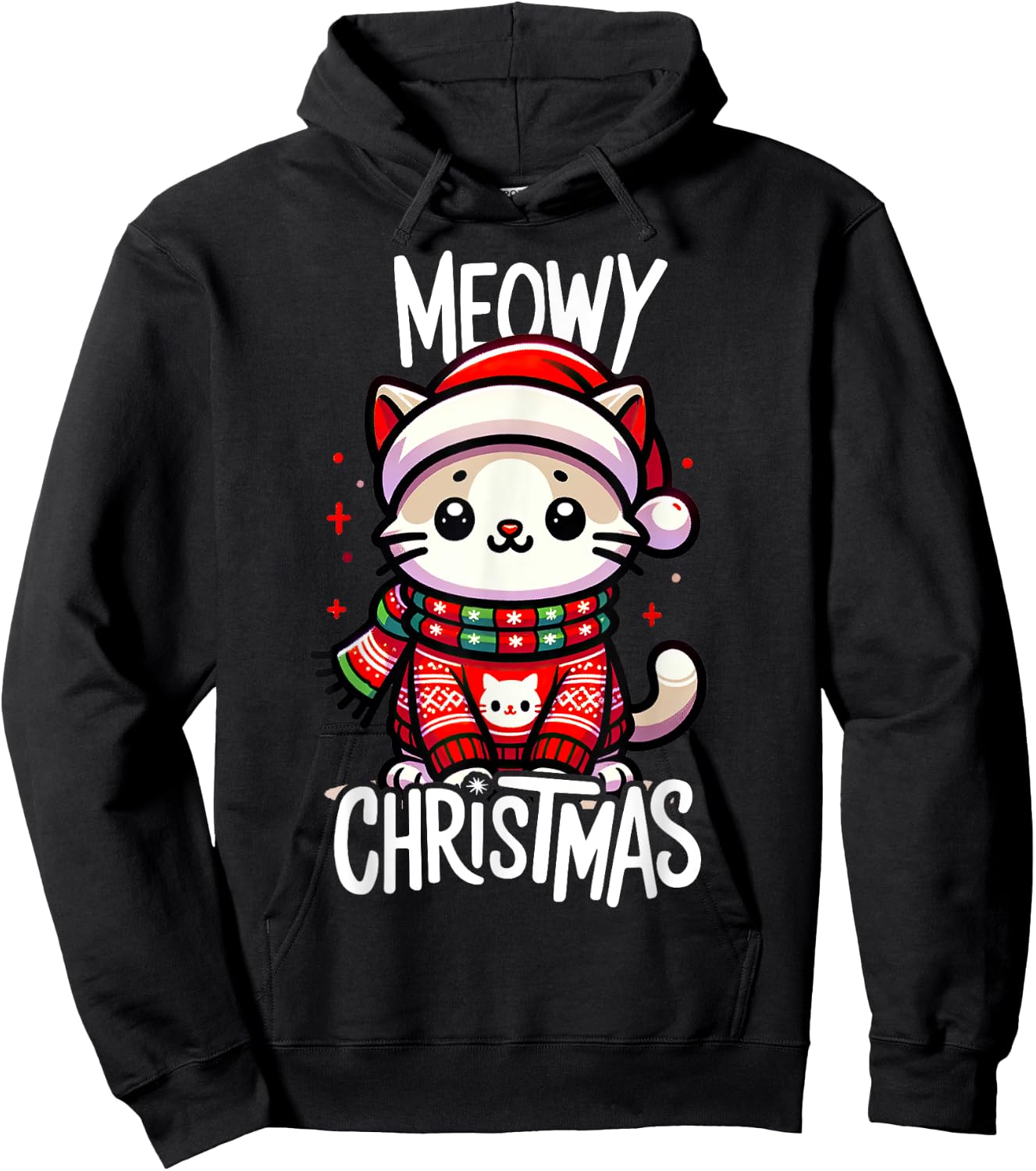 Meowy Christmas Cat Lover Funny Festive Holidays Cute Kitten Hoodie - Hoodie | Black