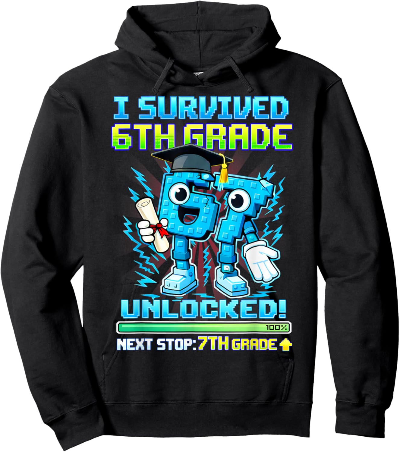 I Survived 6th Grade Unlocked Brithday Boy Brainrot Gift Kid Hoodie - Hoodie | Black