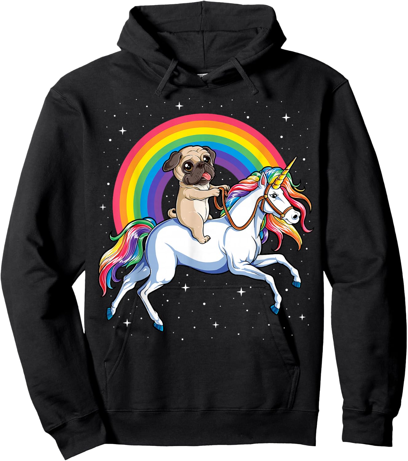 Pug Unicorn T shirt Girls Kids Space Galaxy Rainbow Pugicorn Hoodie - Hoodie | Black