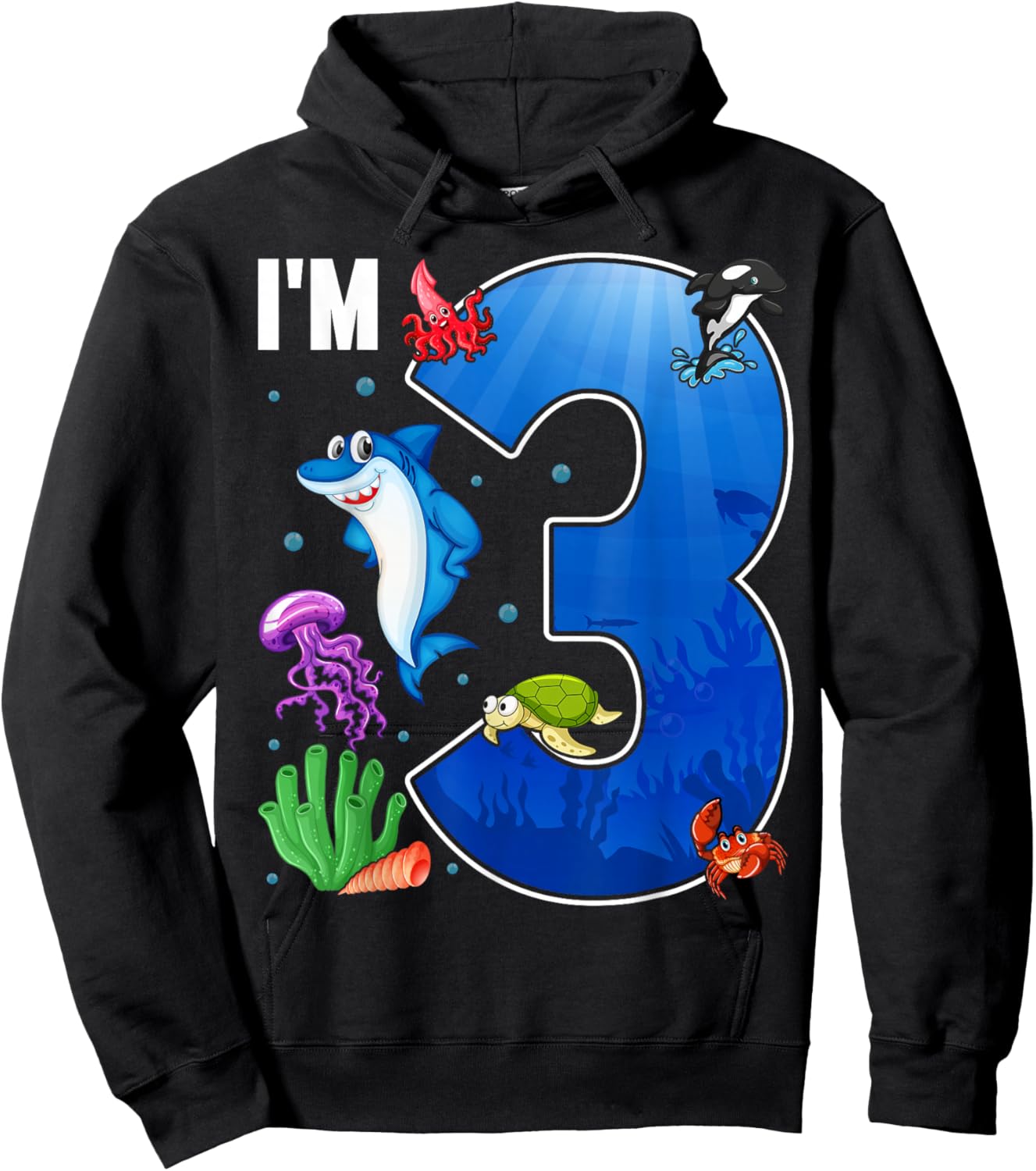 Ocean See Underwater 3 Year Old Under The Sea Birthday Party Hoodie - Hoodie | Black