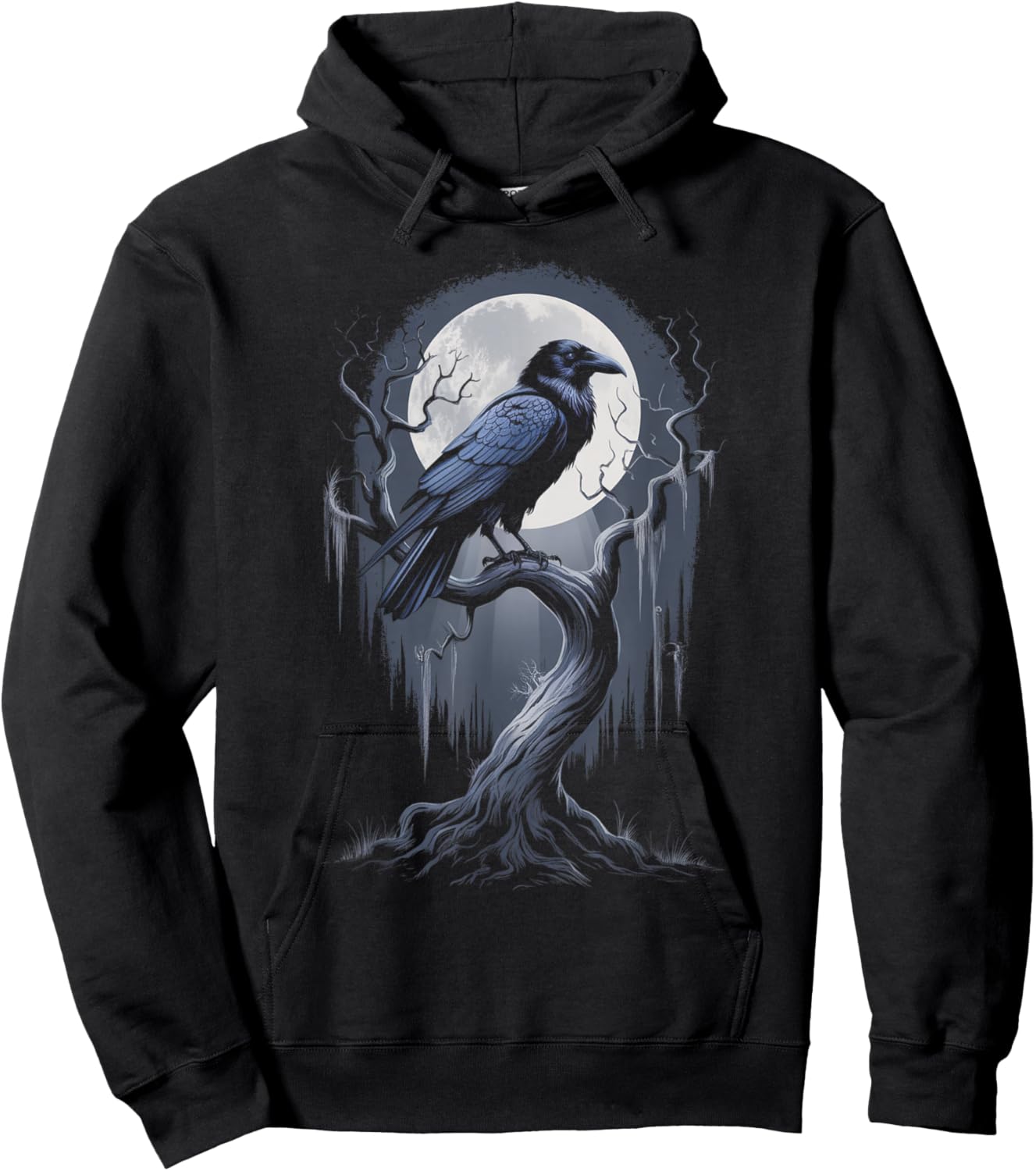 Black Crow Raven Bird Moon Forest Hoodie - Hoodie | Black