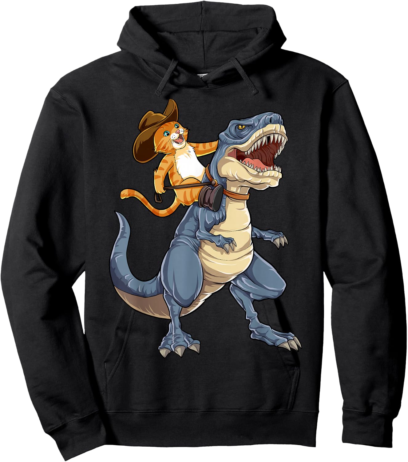 Feline Pawsitive Cat Co Kids Cat Riding Dinosaur T Rex Funny Purrassic Kitty Kitten Lover Hoodie - Hoodie | Black