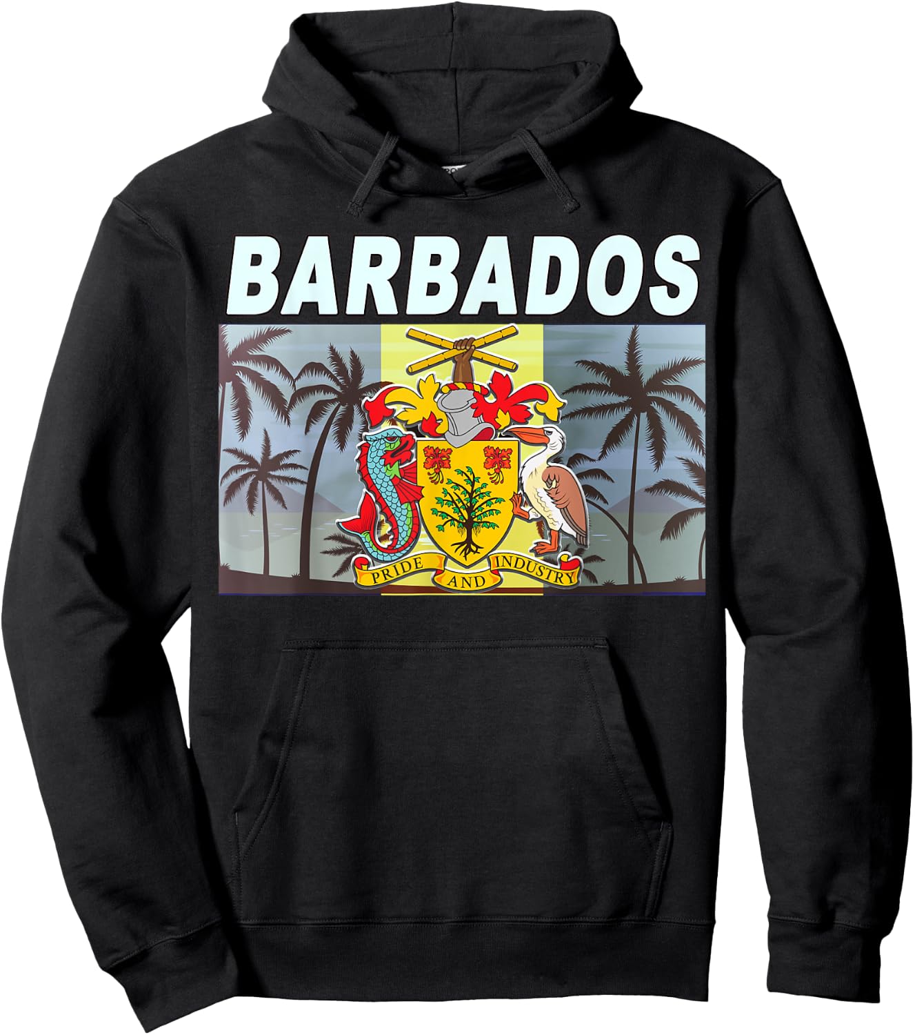 Caribbean Beach-inspired National Emblem & Flag of Barbados Women Kids Hoodie - Hoodie | Black