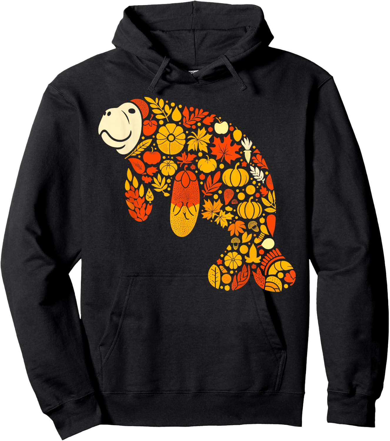 Autumn Pumpkin Fall Manatee Thanksgiving Kids Hoodie - Hoodie | Black