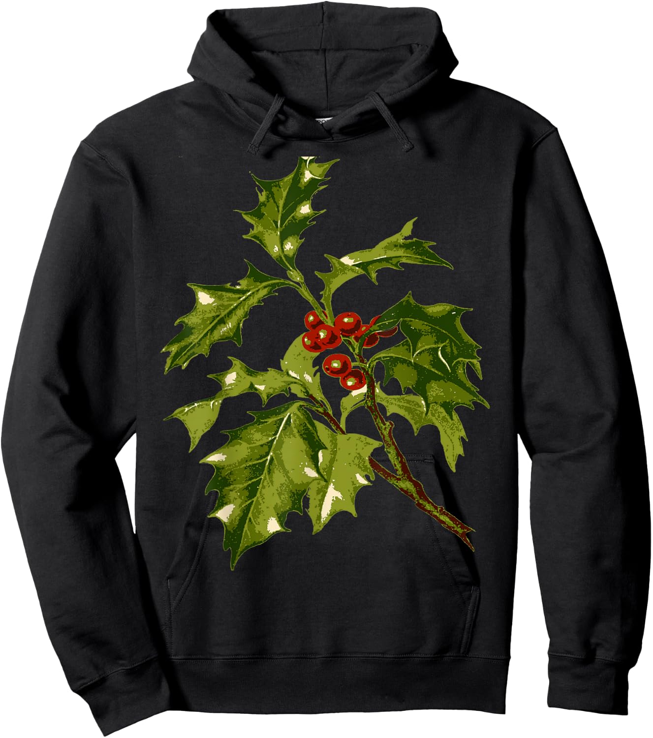 Holly Christmas Red Berry Botanical Art Hoodie - Hoodie | Black