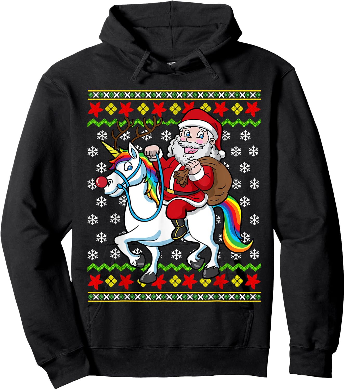 Santa Claus On Unicorn Ugly Christmas Holiday Kids Girls Hoodie - Hoodie | Black