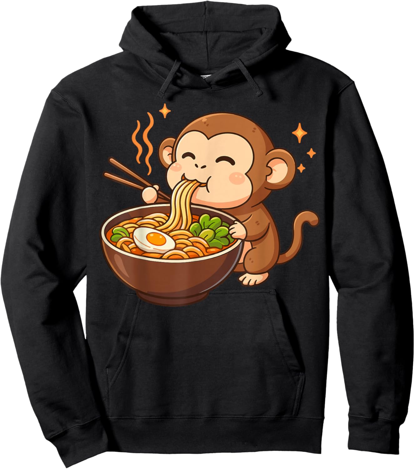 Monkey Eating Ramen Noodles Hoodie - Hoodie | Black