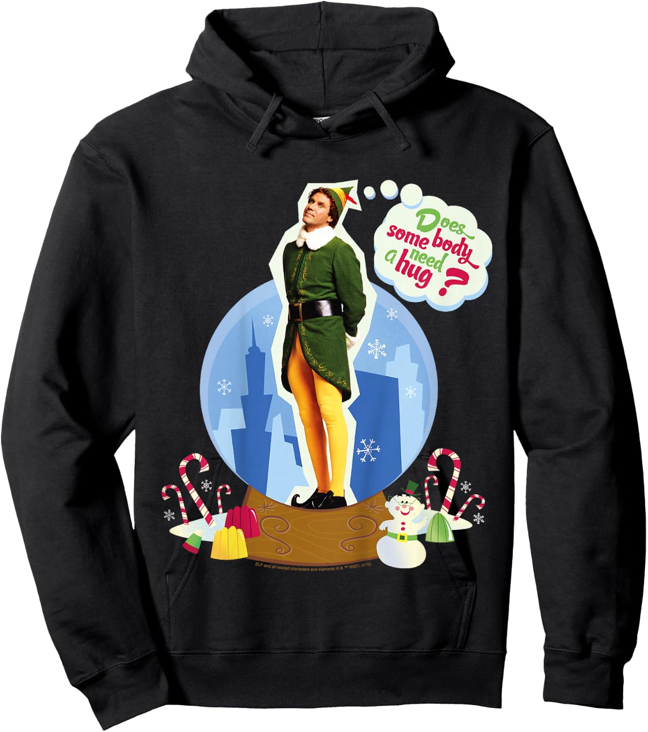 Kids Elf Buddy Do You Need A Hug Text Portrait Hoodie - Hoodie | Black