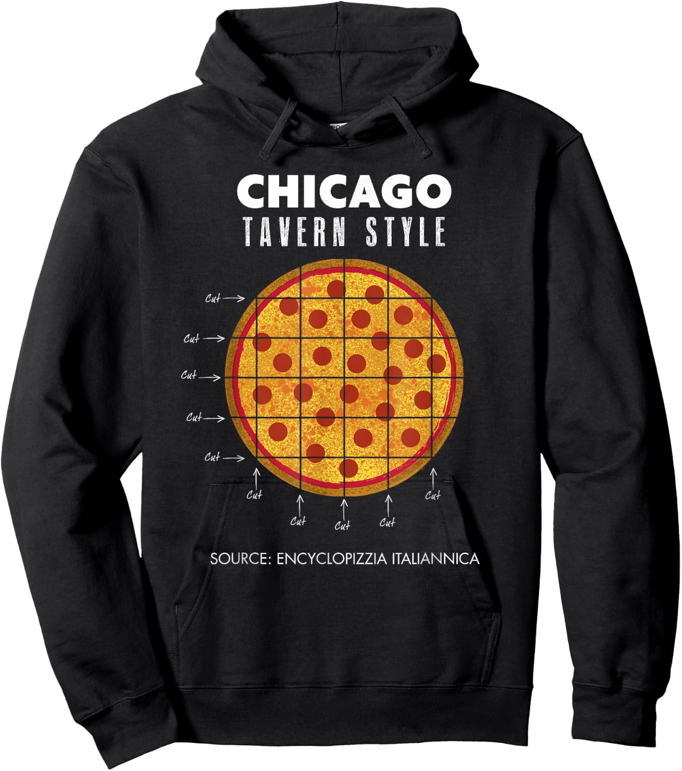 Regional Pepperoni Pizza Chicago Tavern Style Hoodie - Hoodie | Black