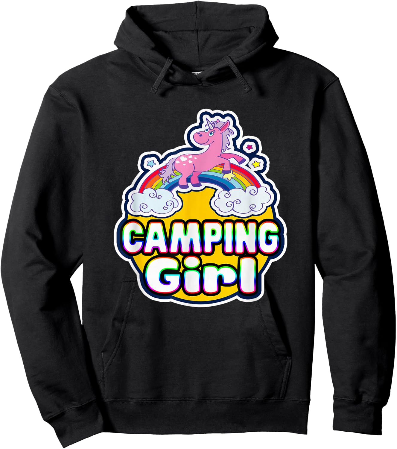 Camping Girl Cute Rainbow Unicorn Party Camper Hoodie - Hoodie | Black