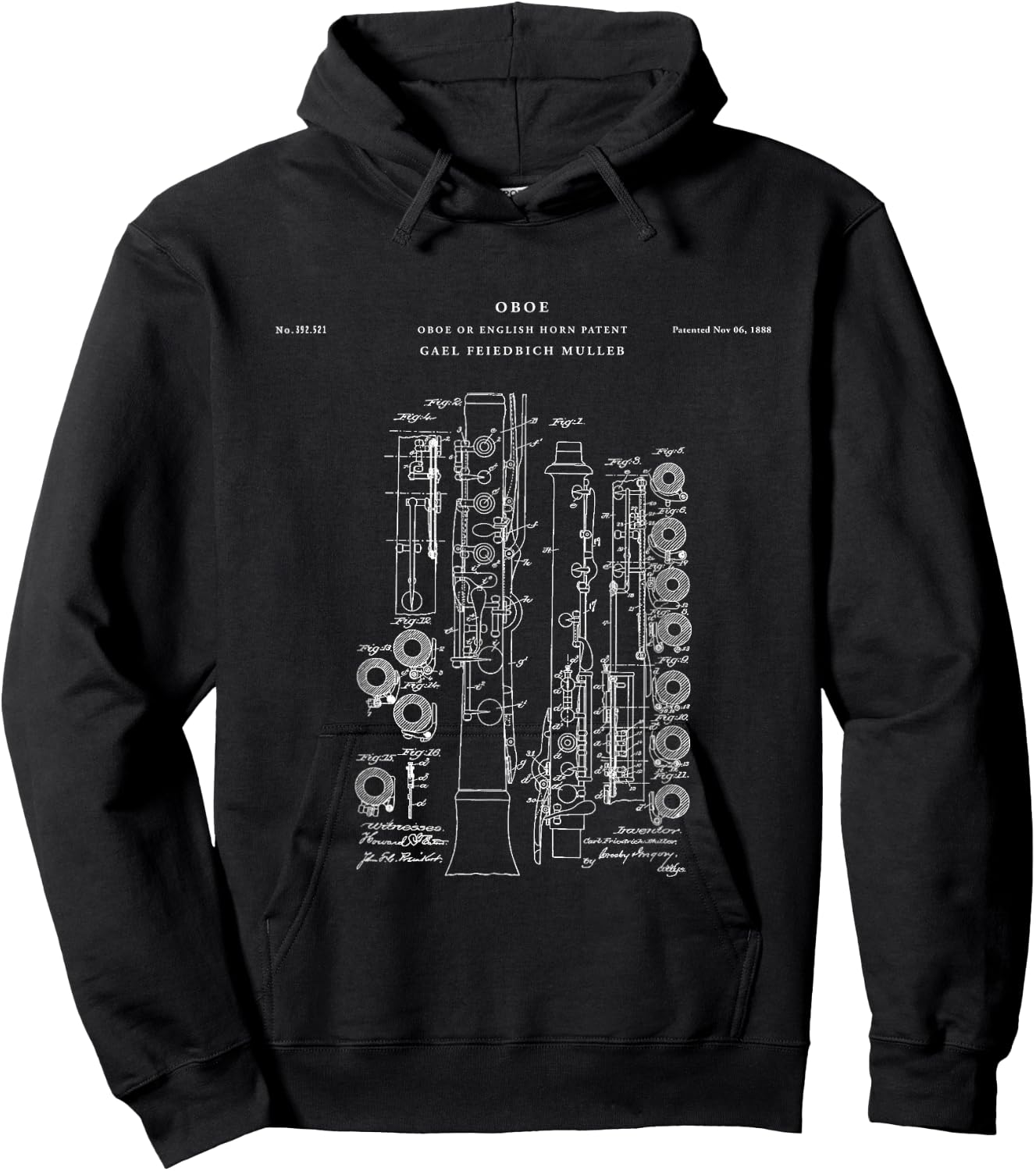 Oboe Patent - Music Hoodie - Hoodie | Black