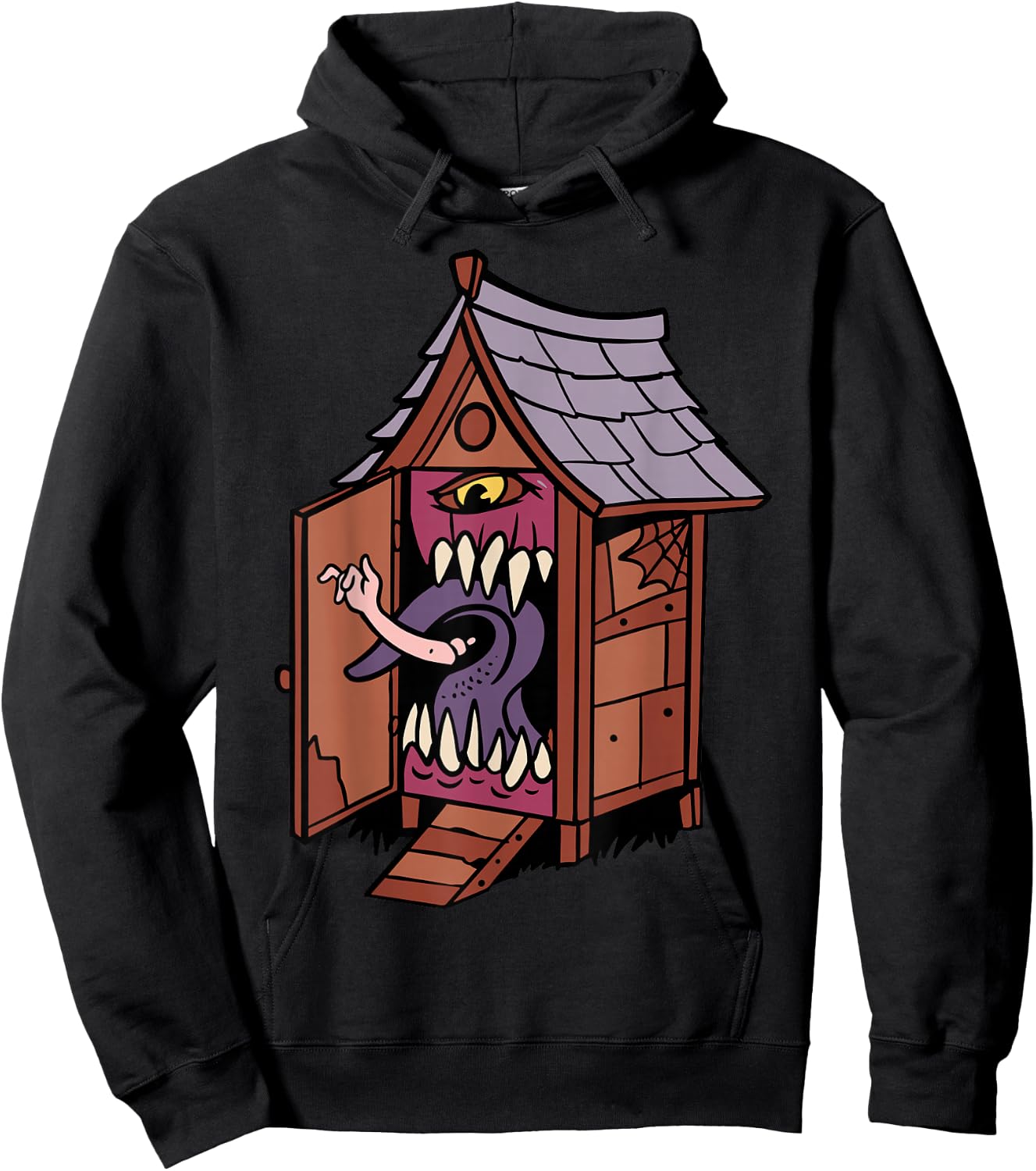 Monster House Design With Giant Eye And Quirky Features Hoodie - Hoodie | Black