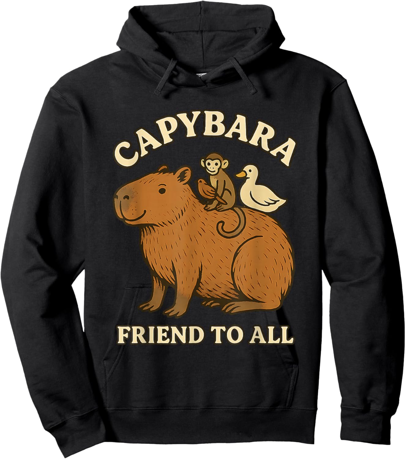 Funny Capybara Friend to All Cute Retro Animal Lover Meme Hoodie - Hoodie | Black