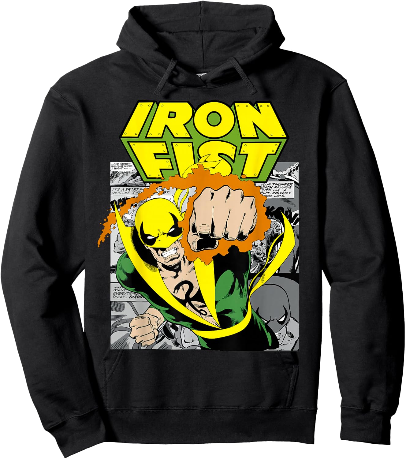 Marvel Iron Fist Retro Comic Panel Art Punch Graphic Hoodie - Hoodie | Black