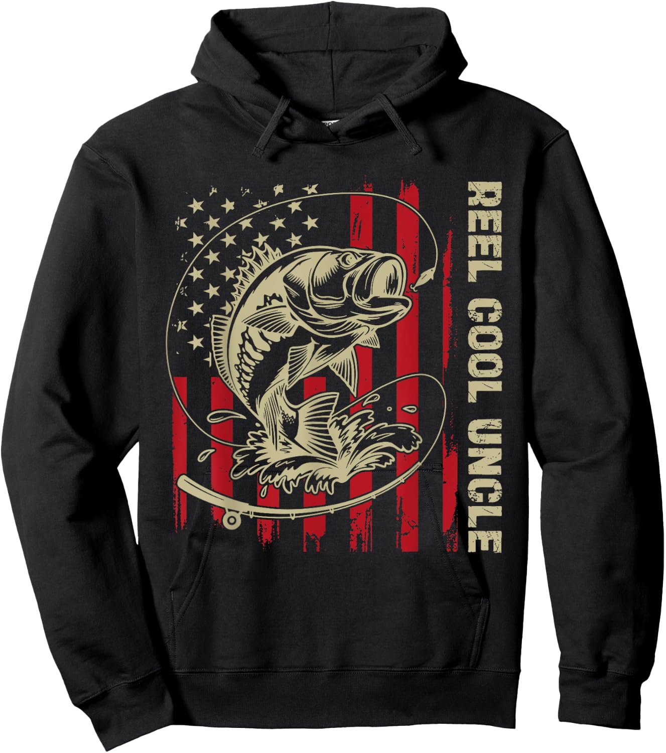 Reel Cool Uncle Fishing Vintage American Flag Men's Hoodie - Hoodie | Black