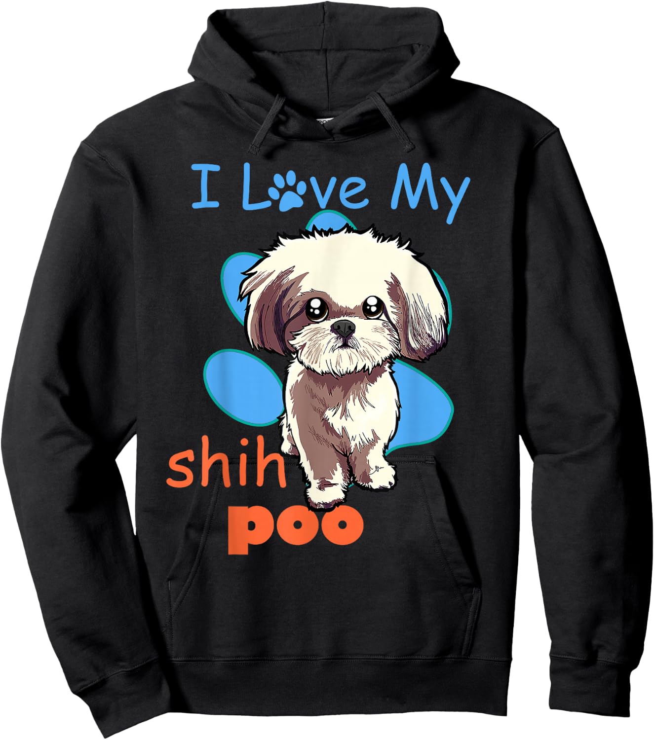 I Love My Shih Poo Shirt Best Dog Lover Paw Print Christmas Hoodie - Hoodie | Black