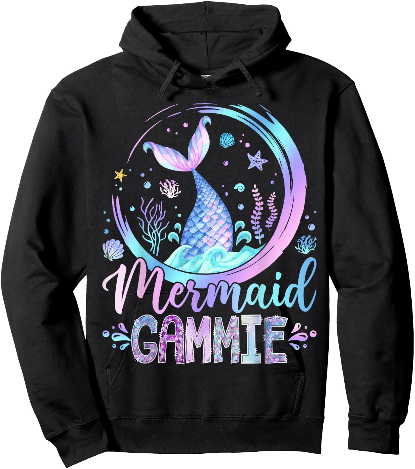 Mermaid Gammie Family Matching Girl Birthday Party Hoodie - Hoodie | Black