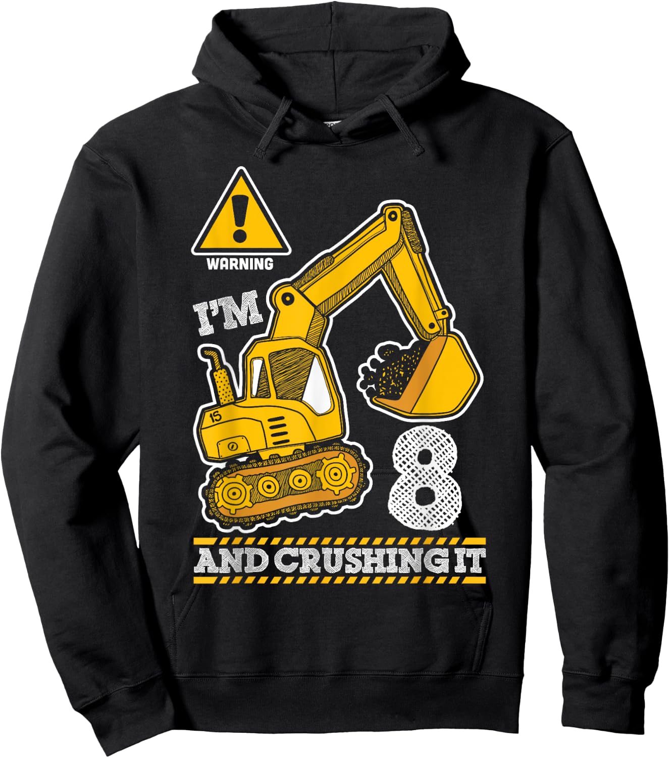 Construction Truck 8th Birthday 8 Years Old Digger Builder Hoodie - Hoodie | Black