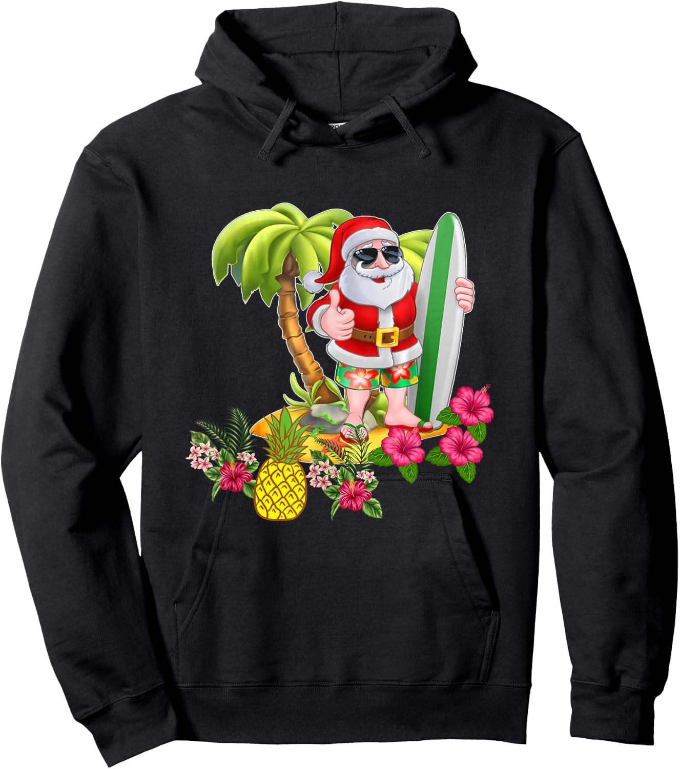Christmas in July Santa Hawaiian Surfing T Shirt Summer Surf Men Women Kids Hoodie - Hoodie | Black