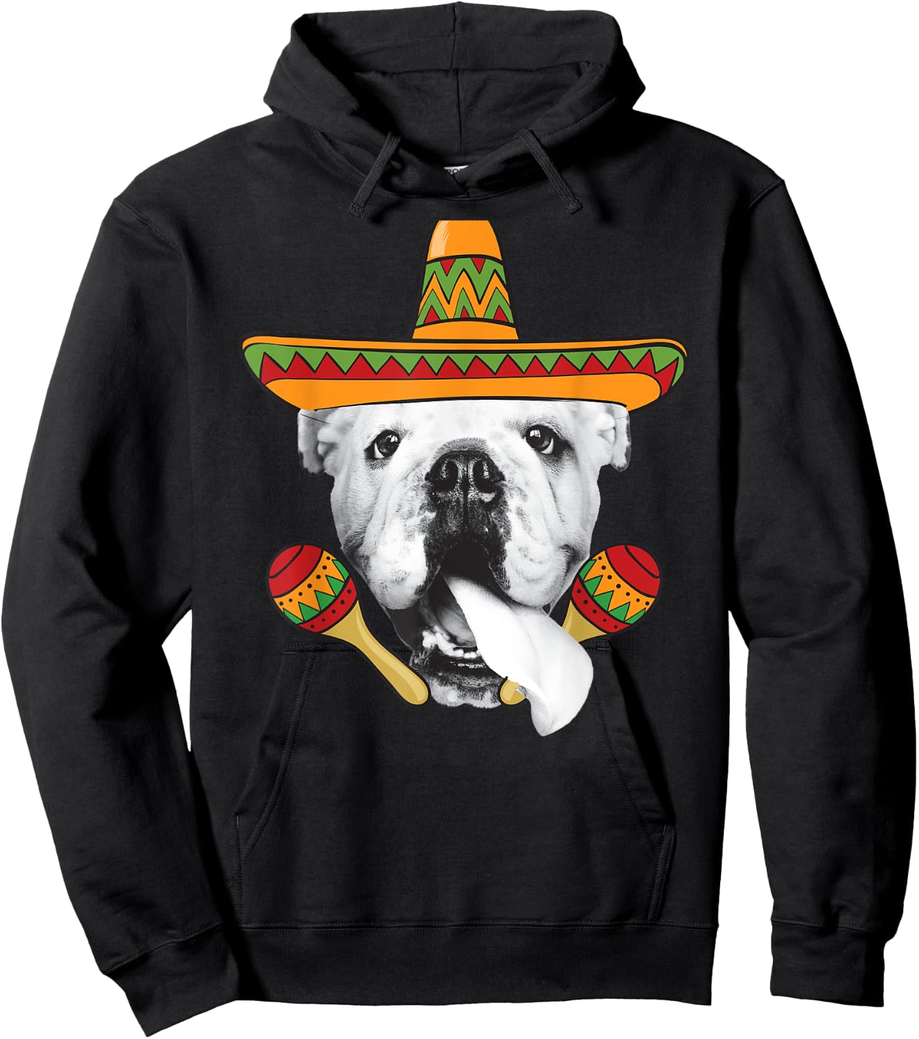 English Bulldog Cinco de Mayo Funny Dog Sombrero Women Girls Kids Hoodie - Hoodie | Black