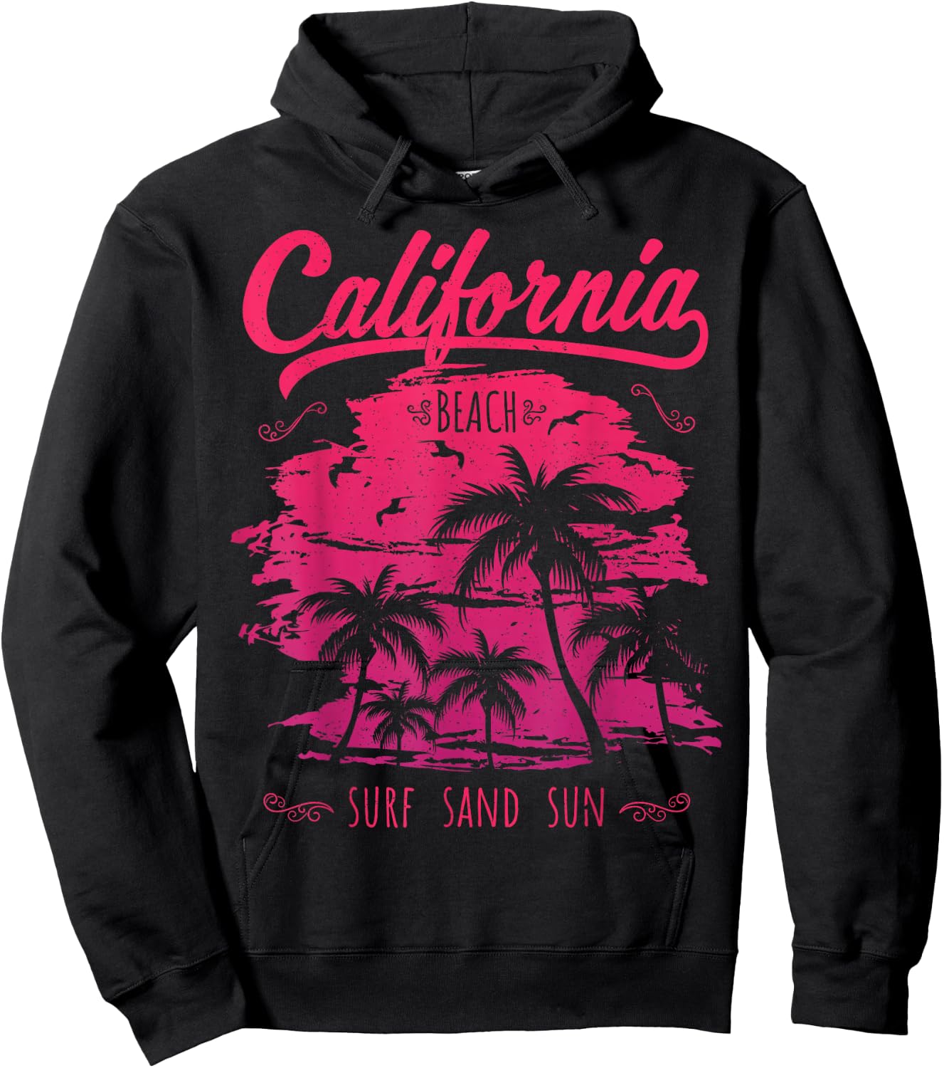 California CA Retro 70's Vintage Skyline Surf Shirt Hoodie - Hoodie | Black