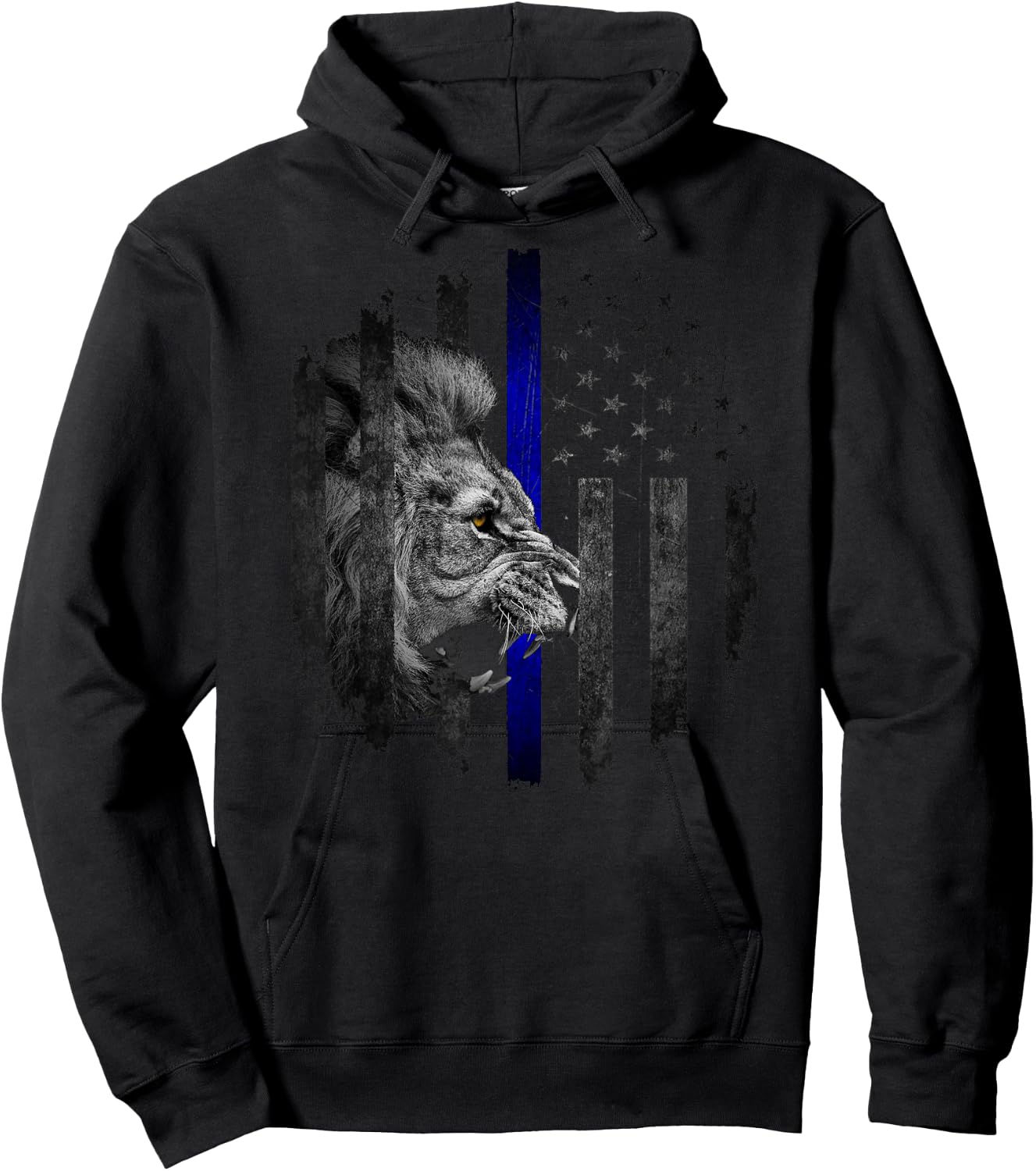 Thin Blue Line Distressed Police Powerful Lion Warrior Shirt Hoodie - Hoodie | Black