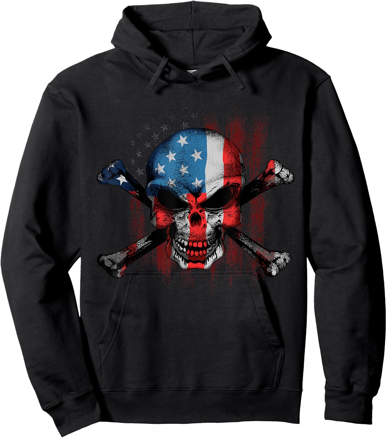 Skull Bones American USA Flag Vintage Patriotic Hoodie - Hoodie | Black