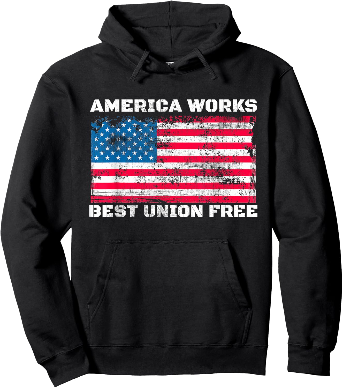 Anti Union America Works Best Union Free Vintage US Flag Hoodie - Hoodie | Black