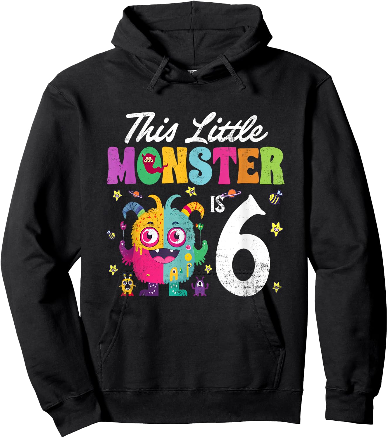 This Little Monster is Six 6th Birthday Party Baby Monster Hoodie - Hoodie | Black