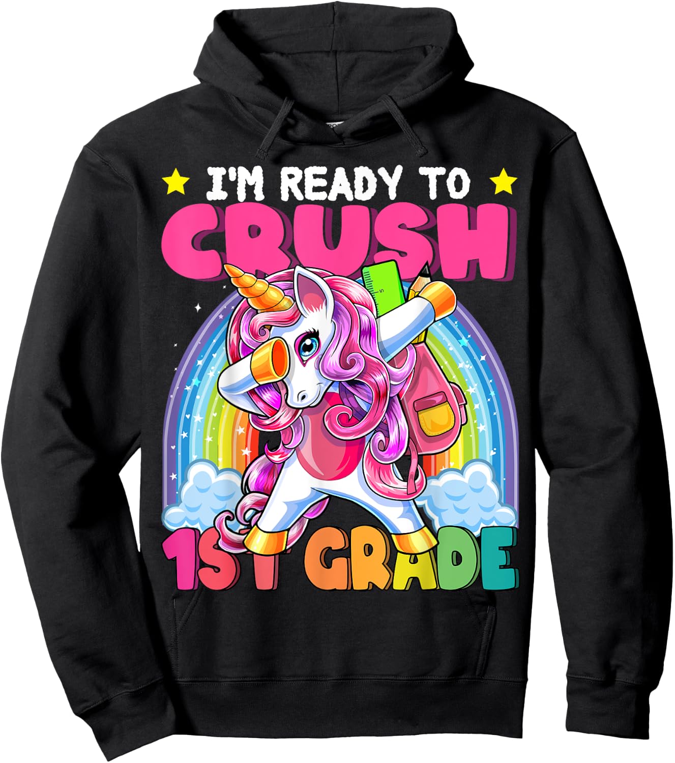 Crush 1st Grade Dabbing Unicorn Back to School Girls Gift Hoodie - Hoodie | Black
