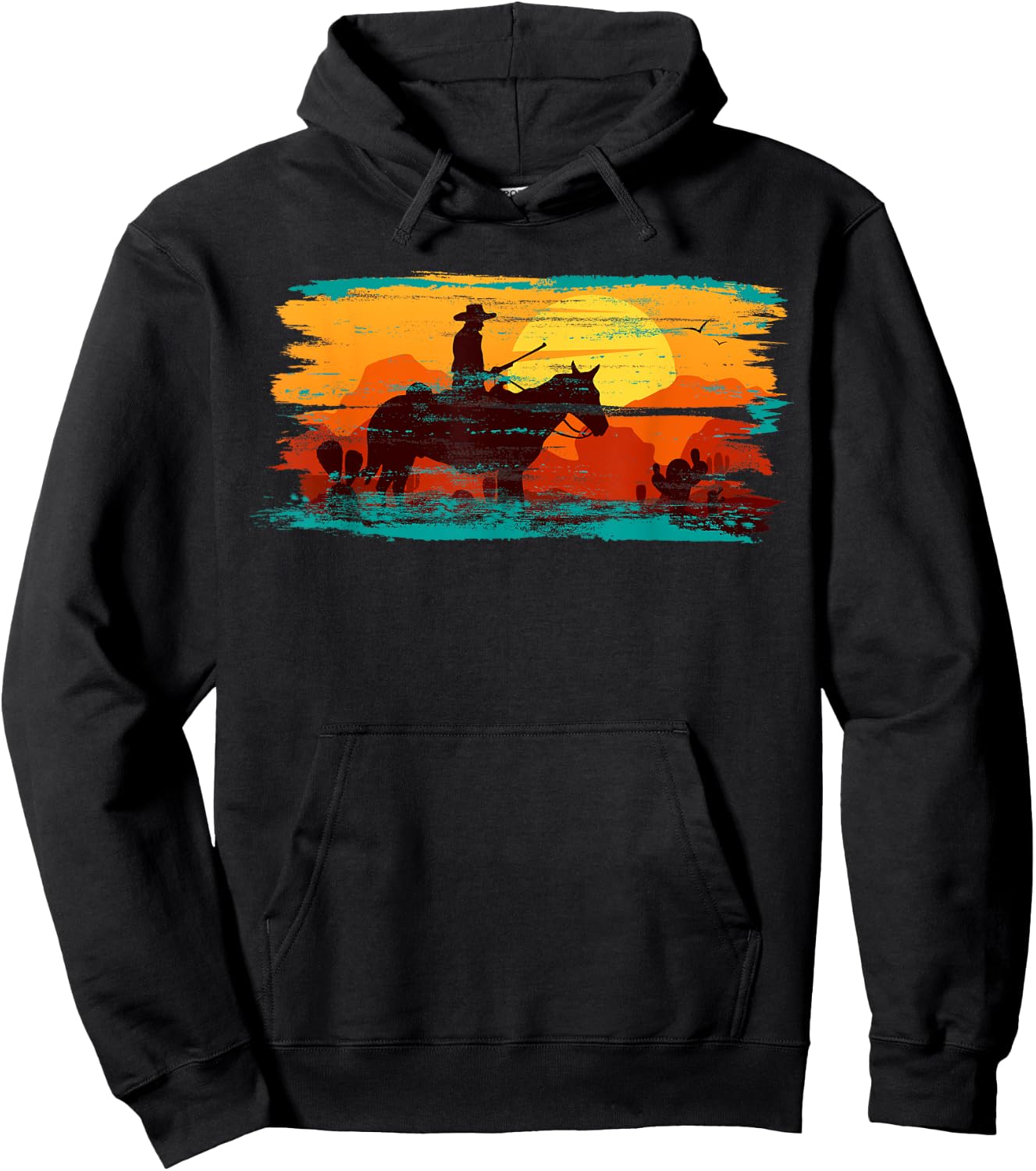 Saddle western cowboy Retro Vintage Western Sunset Hoodie - Hoodie | Black