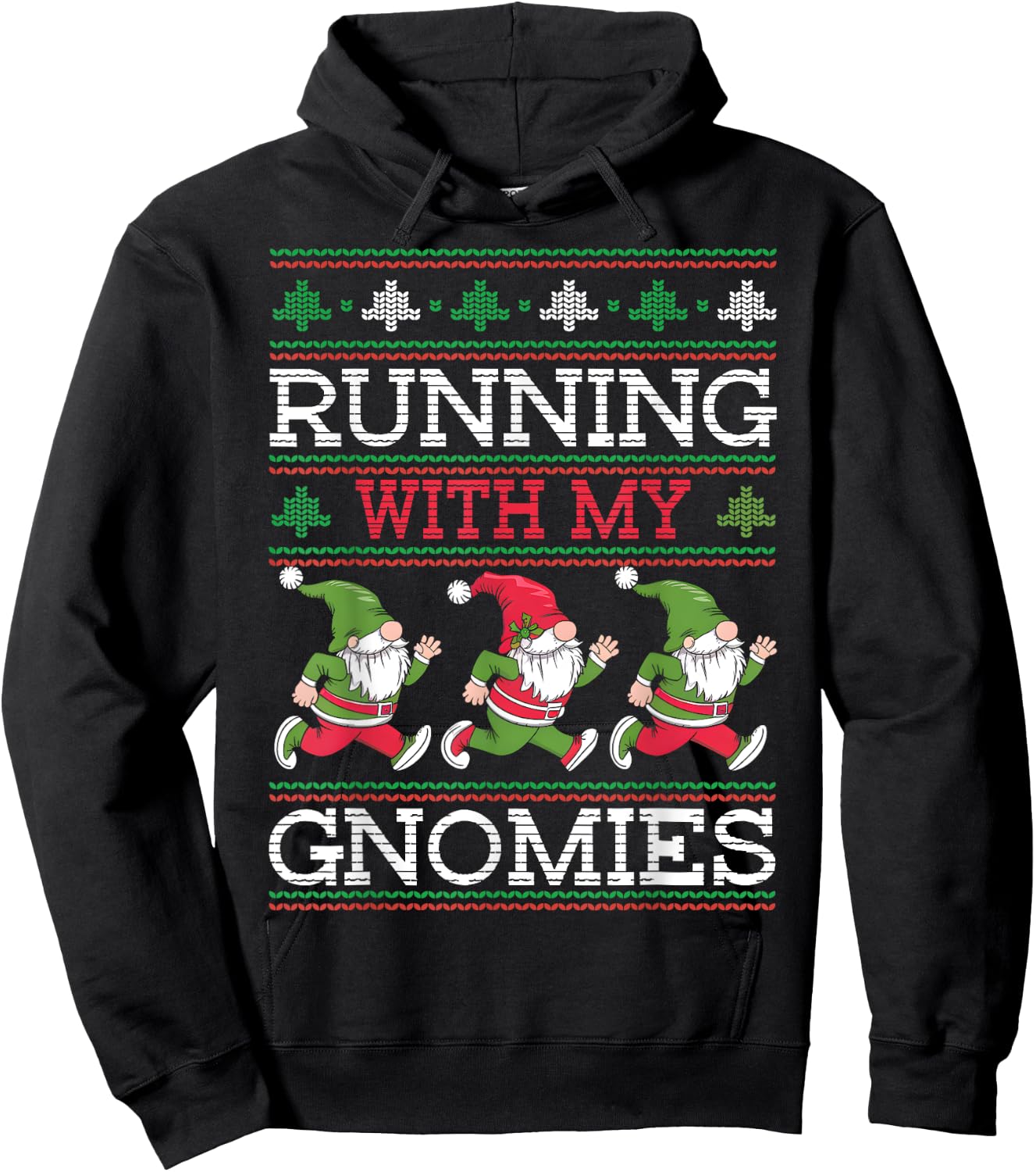 Running With My Gnomies Funny Run Christmas Family Runner Hoodie - Hoodie | Black