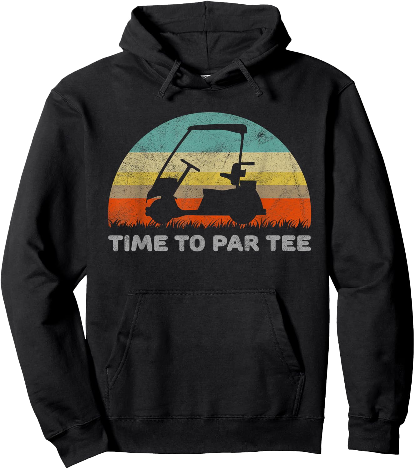 Funny Retro Style Golf Cart With Time To Par Pun Hoodie - Hoodie | Black