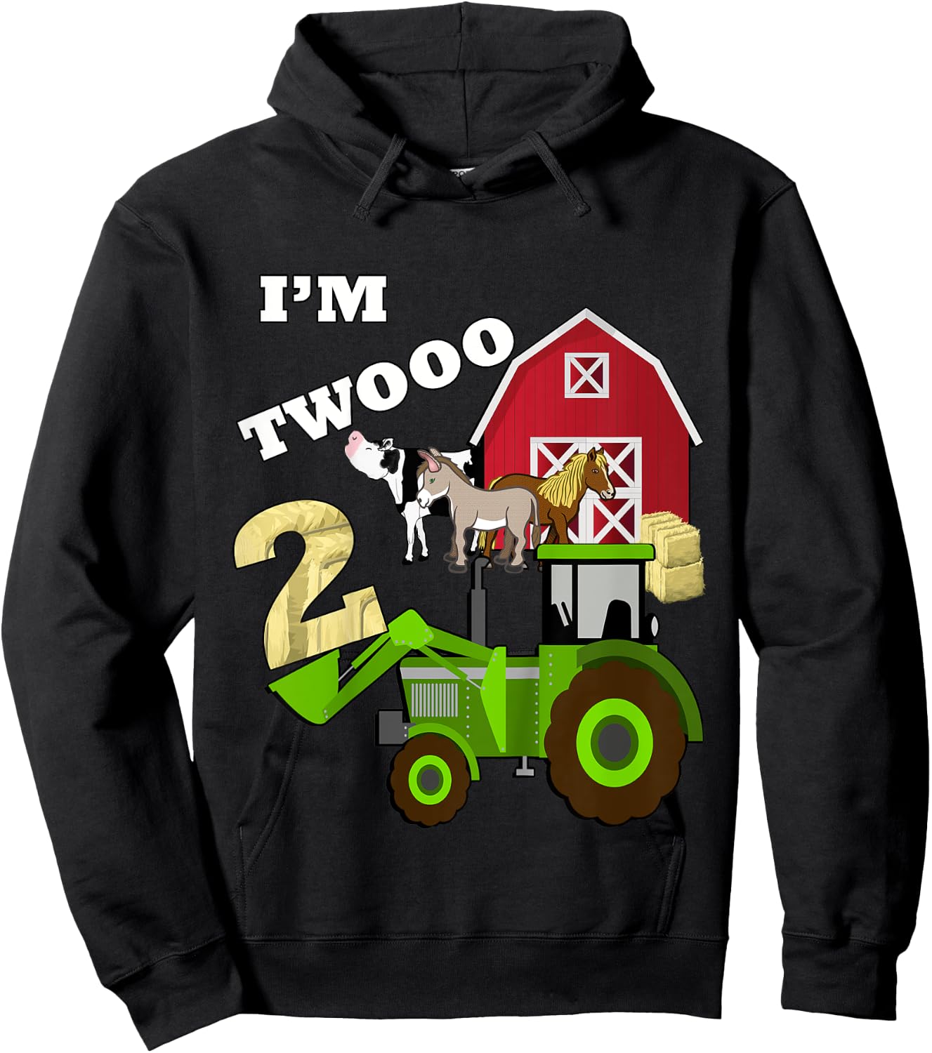 Cute & Sassy Custom Gifts Birthday 2 Im Twooo Tractor Farm Theme Gift Hoodie - Hoodie | Black