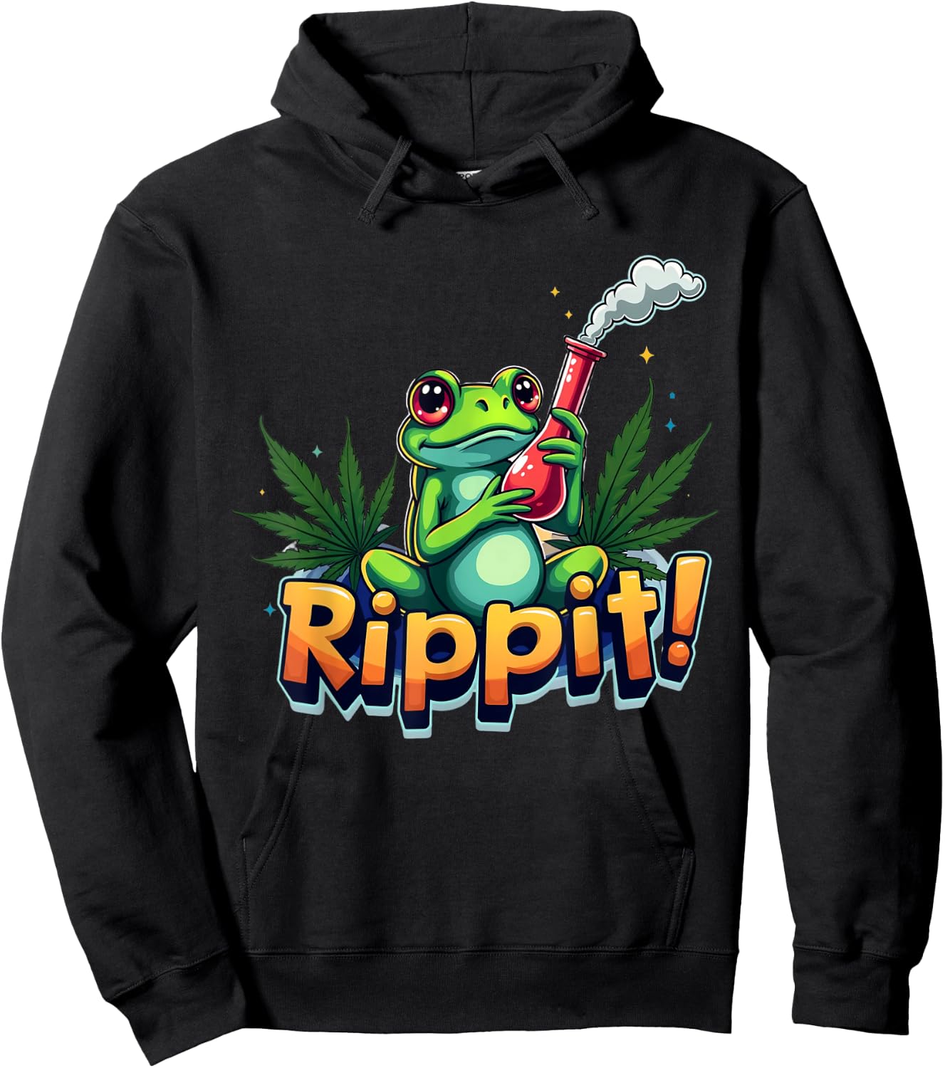 Rippit! Marijuana Bong Smoking Tree Frog Hoodie - Hoodie | Black