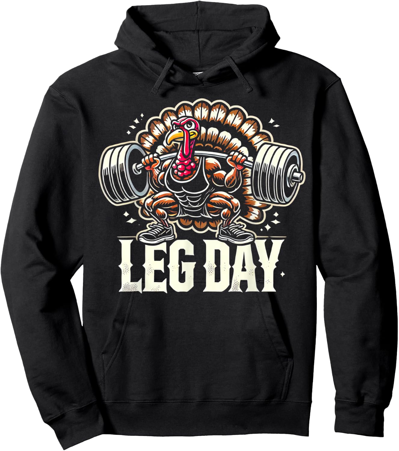 Leg Day Weightlifting Gym BY TEERA Thanksgiving Turkey Leg Day -Adults Black Short Sleeve Small Hoodie - Hoodie | Black