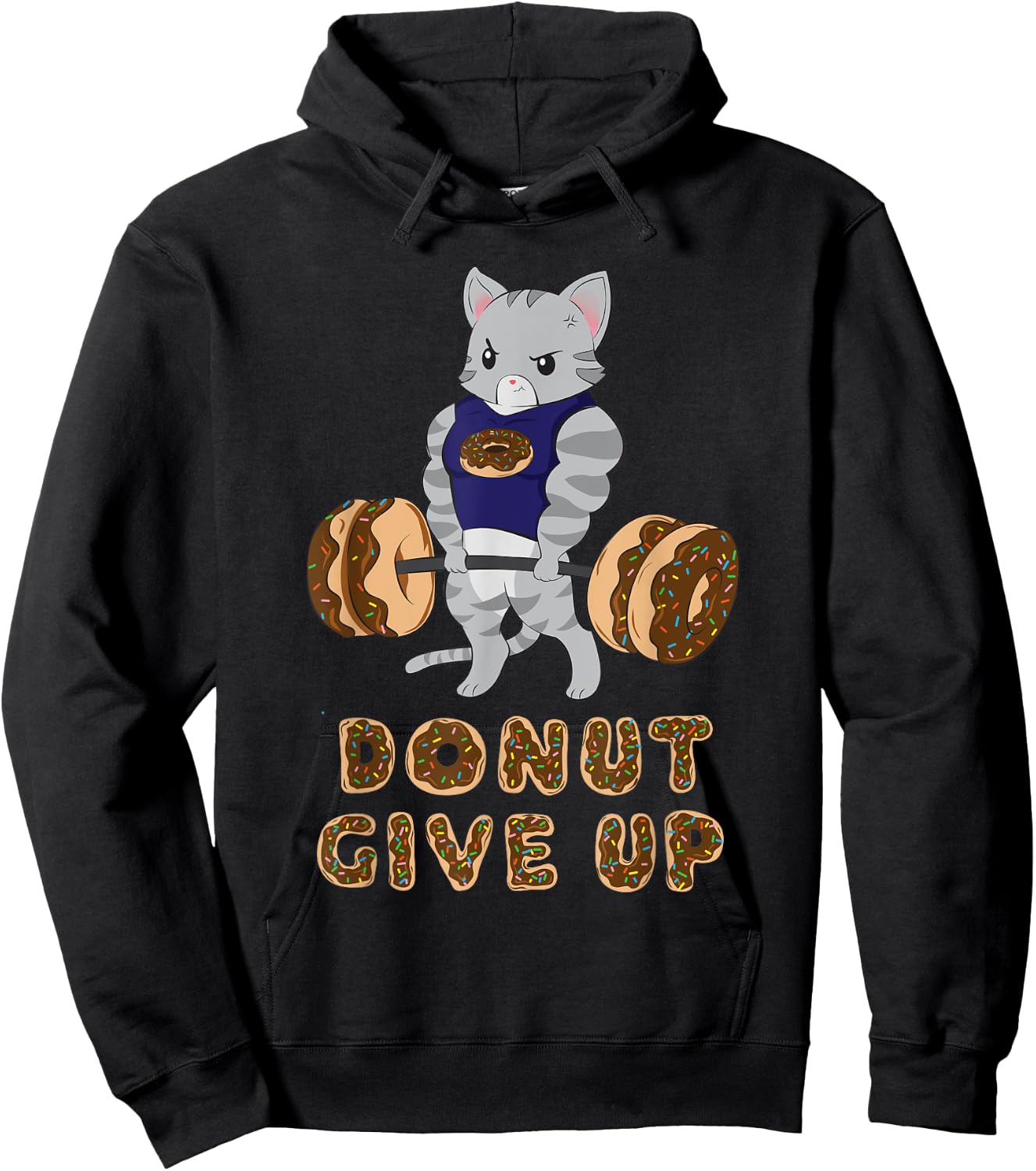 Cat Deadlift Powerlifting Donut Gym Men Women Girls Kids Hoodie - Hoodie | Black