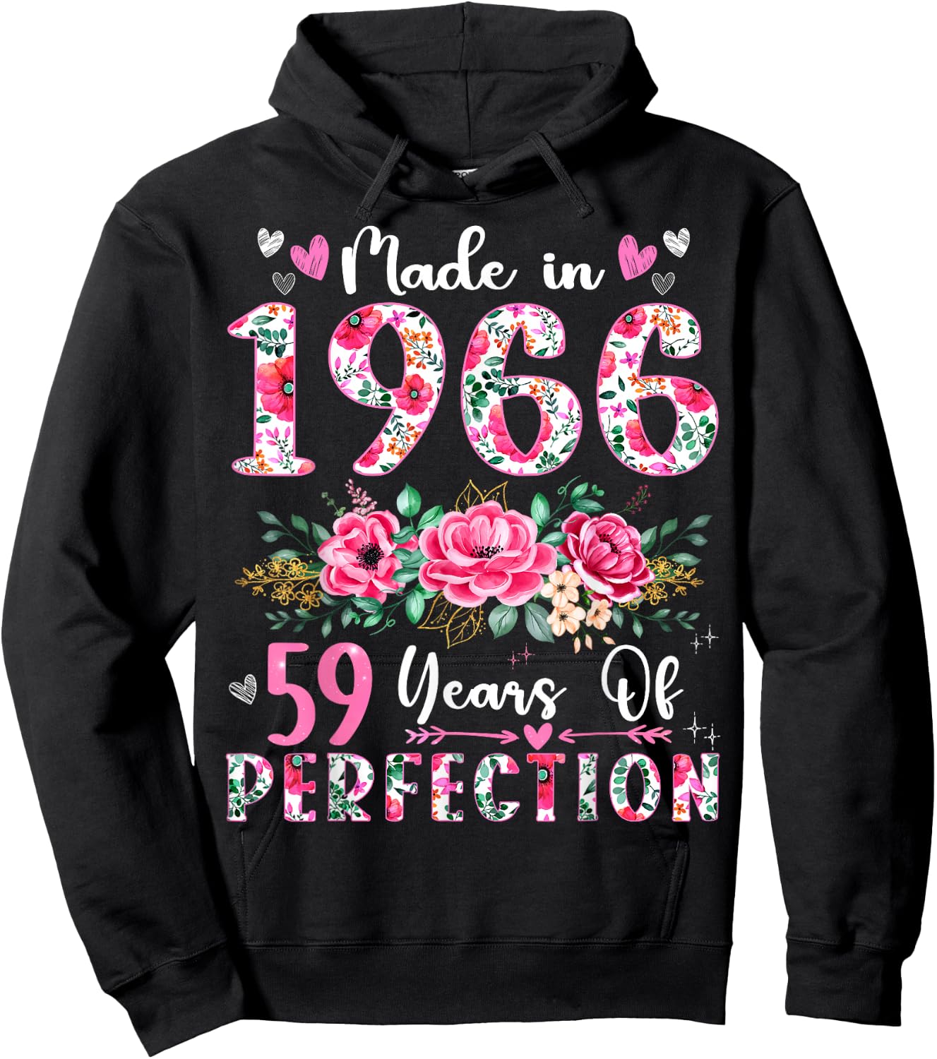 59 Year Old Made In 1966 Floral 59th Birthday Women Hoodie - Hoodie | Black