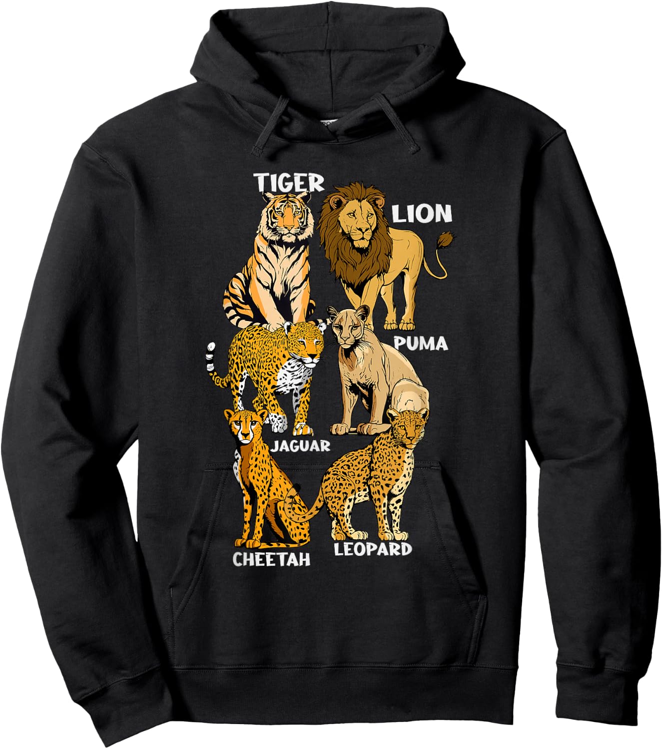 Wildcats Of The World Kids Lion Cheetah Tiger Jaguar Leopard Hoodie - Hoodie | Black