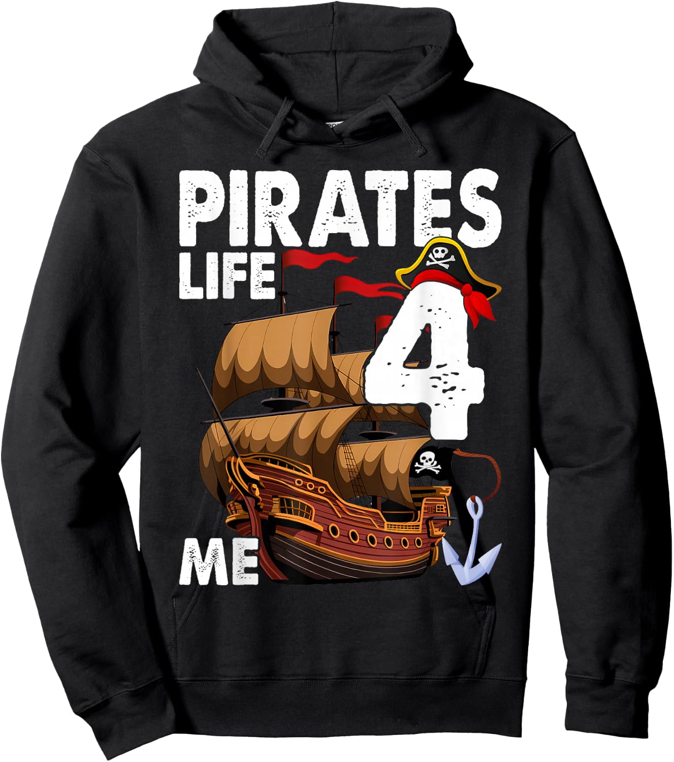 Pirates Life 4 Me 4th Birthday Boy 4 Years Old Birthday Boys Hoodie - Hoodie | Black