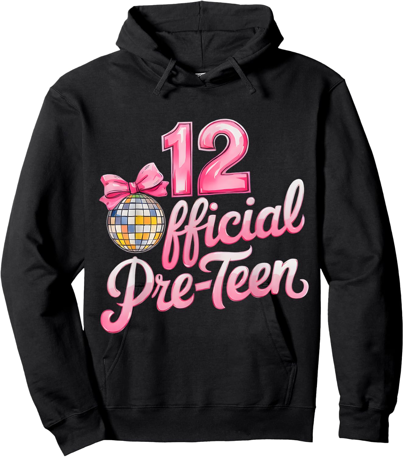 12 Official Pre-Teen 12th Birthday Girl Disco Bow 12 Years Hoodie - Hoodie | Black
