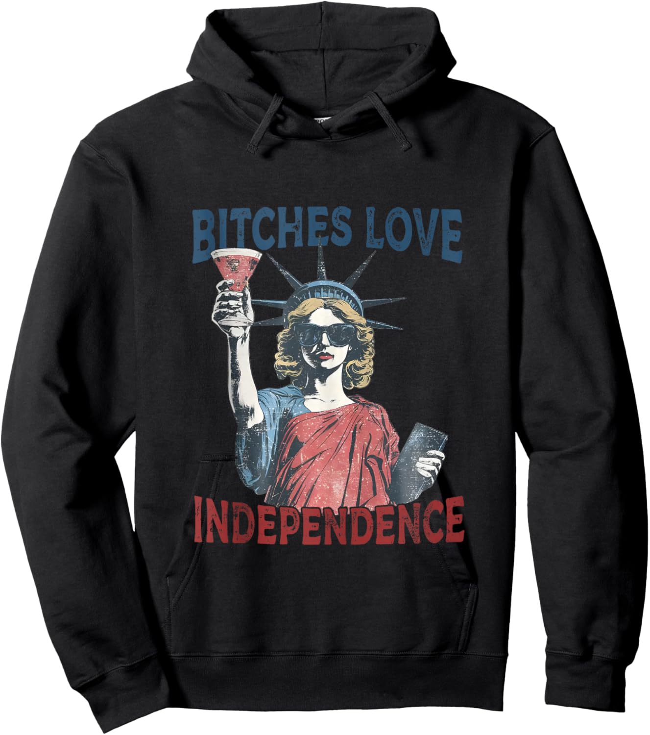 Retro Bitches Love Independence Funny 4th of July Hoodie - Hoodie | Black